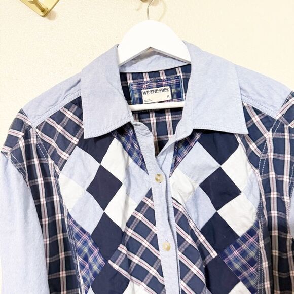 Free People We The Free Argyle Plaid Shirt Oversized Preppy Button size medium - Picture 6 of 9
